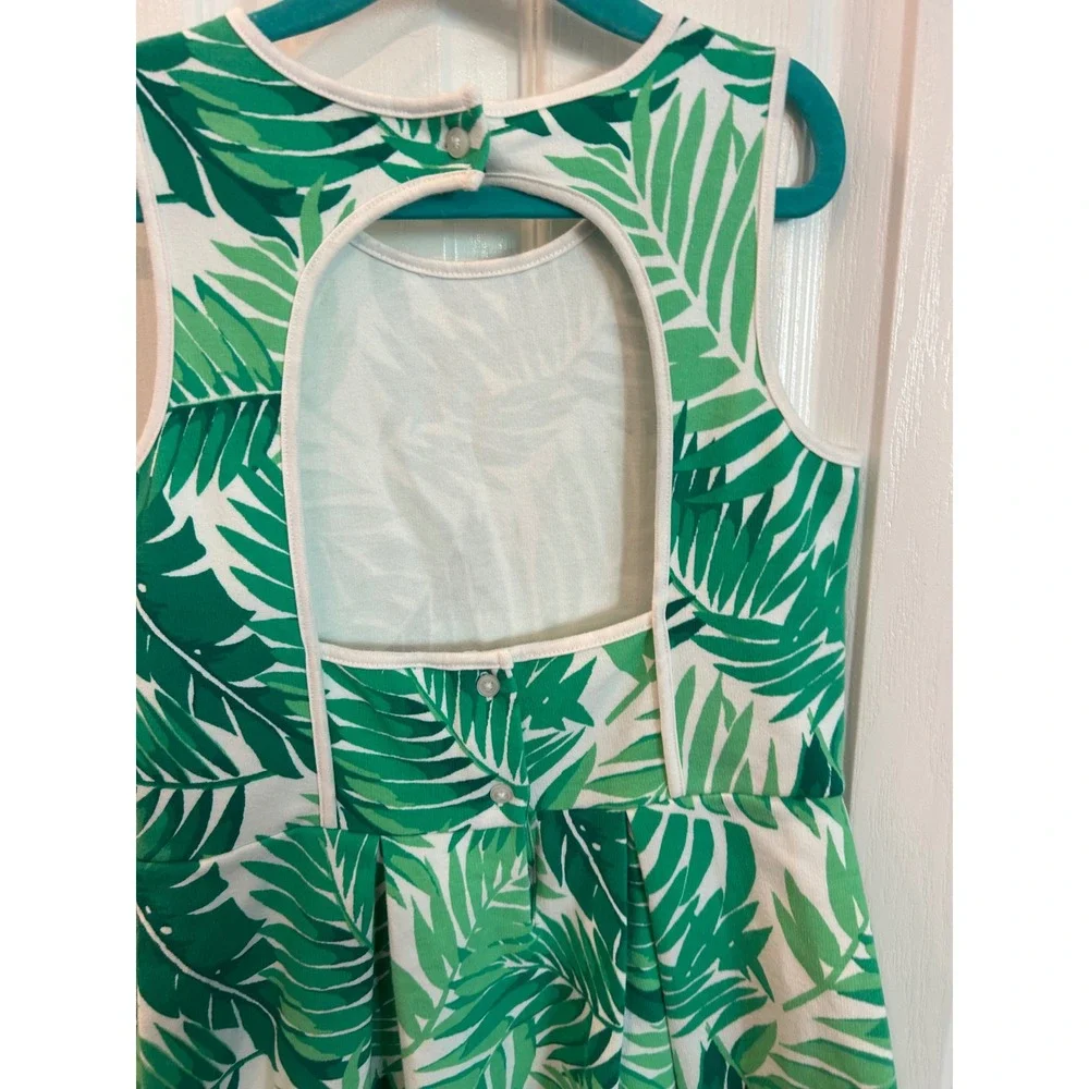 Janie and Jack Dress Green Tropical Palm Leaf Open Back Summer Vacation Kids 8